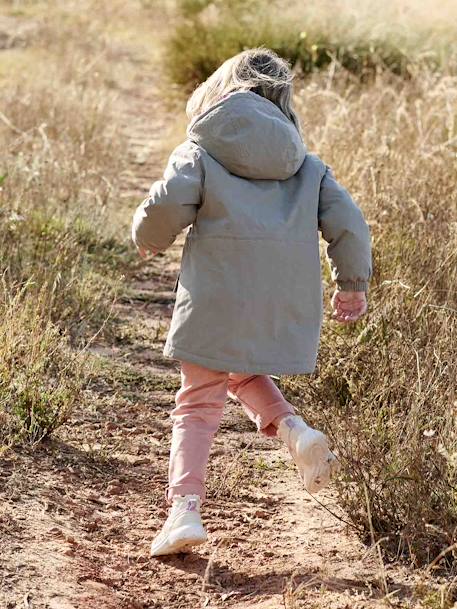 Parka con capucha 3 en 1 niña con cortaviento de flores desmontable caqui 