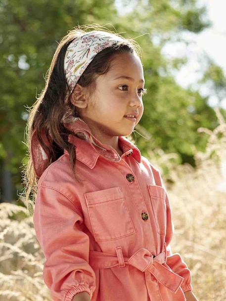 Vestido camisero con volantes para niña coral 