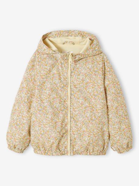 Parka con capucha 3 en 1 niña con cortaviento de flores desmontable caqui+rosa 