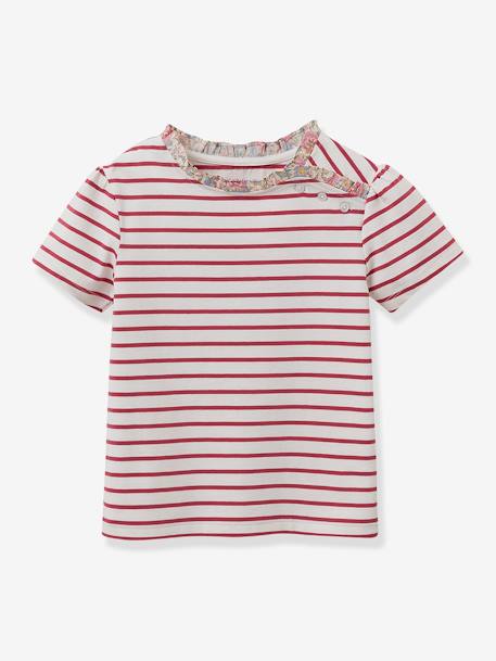 Camiseta marinera niña de tejido Liberty - algodón orgánico CYRILLUS rosa frambuesa 