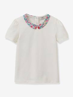 -Camiseta niña con cuello de tejido Liberty de algodón orgánico CYRILLUS