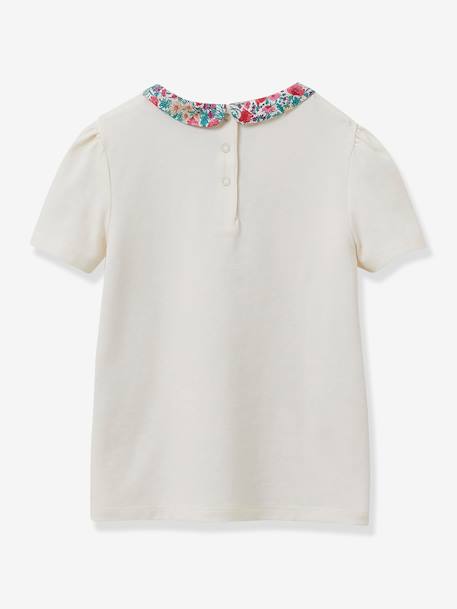 Camiseta niña con cuello de tejido Liberty de algodón orgánico CYRILLUS crudo 