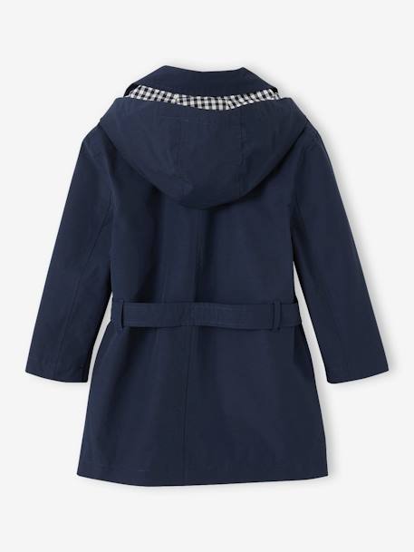 Trench con capucha desmontable para niña azul marino 