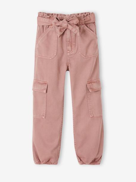 Pantalón cargo niña de tejido fluido beige arena+rosa viejo 