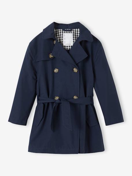 Trench con capucha desmontable para niña azul marino 