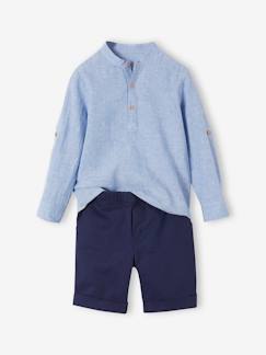 Niño-Conjunto de ceremonia camisa cuello mao y short niño