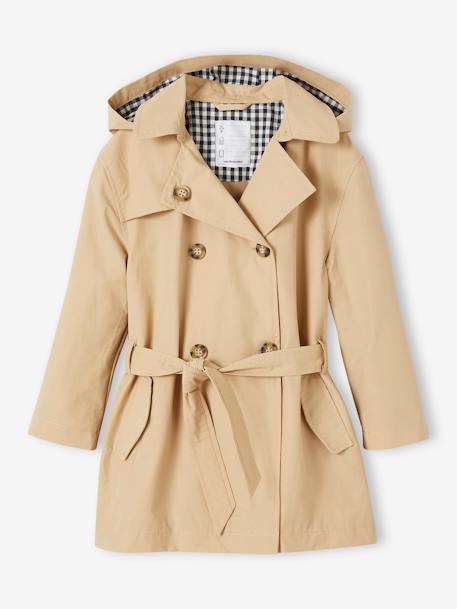 Trench con capucha desmontable para niña azul marino+beige 