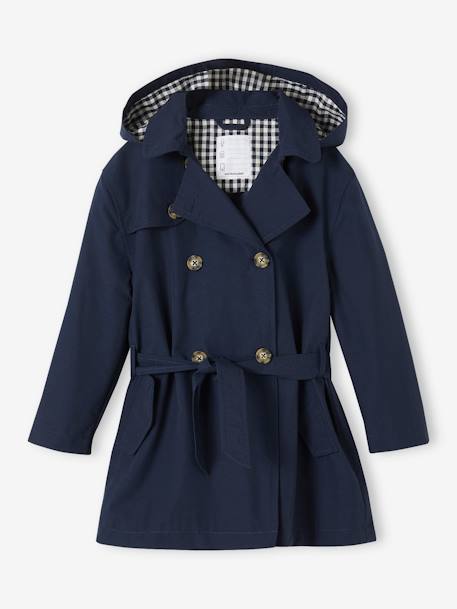 Trench con capucha desmontable para niña azul marino 