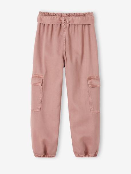 Pantalón cargo niña de tejido fluido beige arena+rosa viejo 