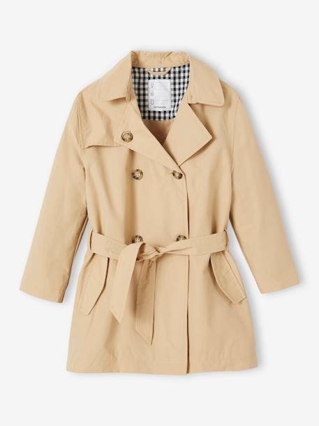 Trench con capucha desmontable para niña azul marino+beige 