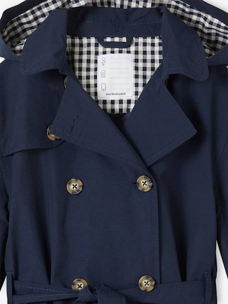 Trench con capucha desmontable para niña azul marino 