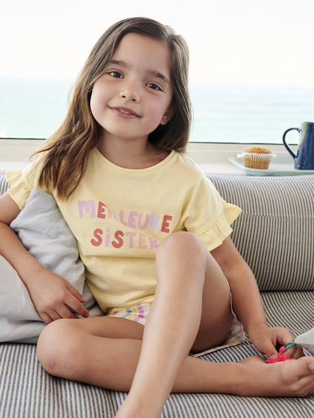 Pijama con short 'Meilleure Sister' amarillo pastel 