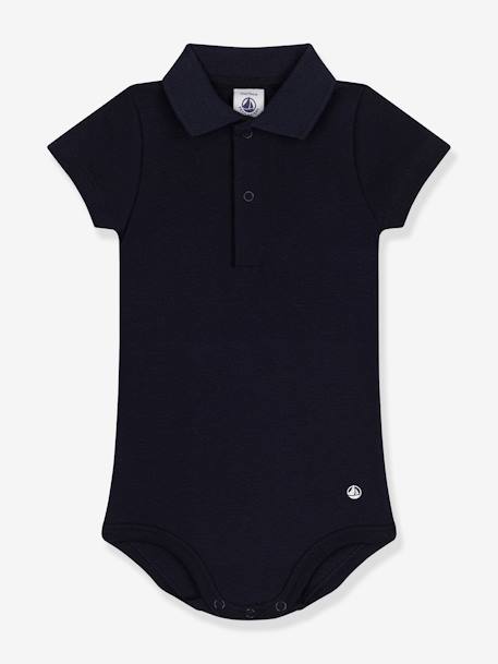 Body de manga corta con cuello polo PETIT BATEAU azul marino 