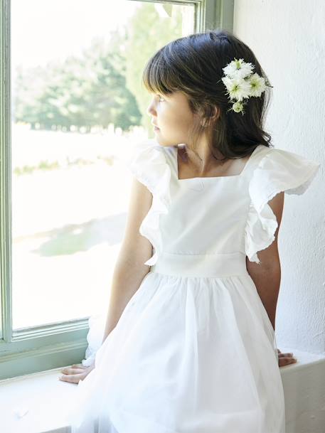 Vestido niña de ceremonia con volantes de gasa de algodón y tul crudo 