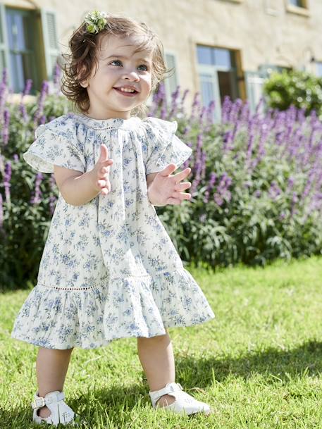 Vestido floral de ceremonia para bebé de gasa de algodón crudo 