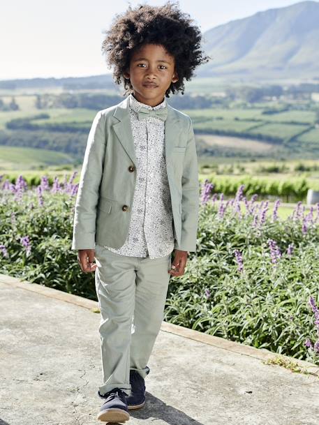 Camisa de flores y pajarita, para niño azul estampado+verde estampado 