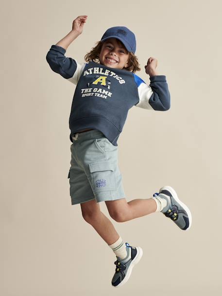 Short deportivo estilo cargo para niño azul marino+verde agua 