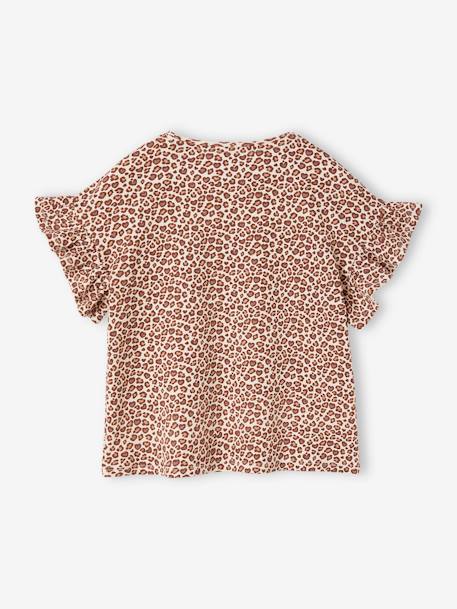 Camiseta de canalé con estampado de flores para niña beige+blanco estampado 