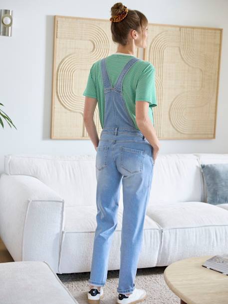 Peto vaquero con corte estilo «mom» para embarazo y lactancia denim natural+doble stone 