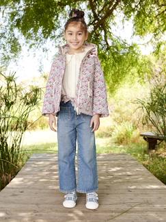 Parka corta con capucha y motivos de flores para niña