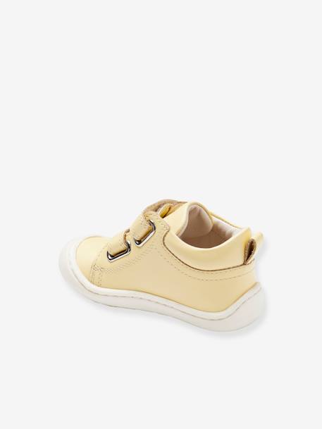 Botines flexibles de piel con cierre autoadherente para bebé, «primeros pasos» amarillo pálido+azul marino+burdeos+dorado+fucsia+rosa 