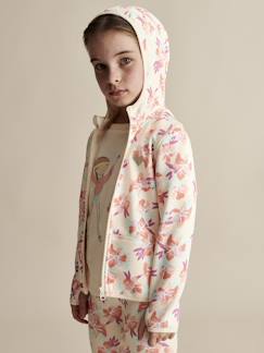 Niña-Jerséis, chaquetas de punto, sudaderas-Sudadera deportiva con cremallera estampada de flores, de tejido técnico