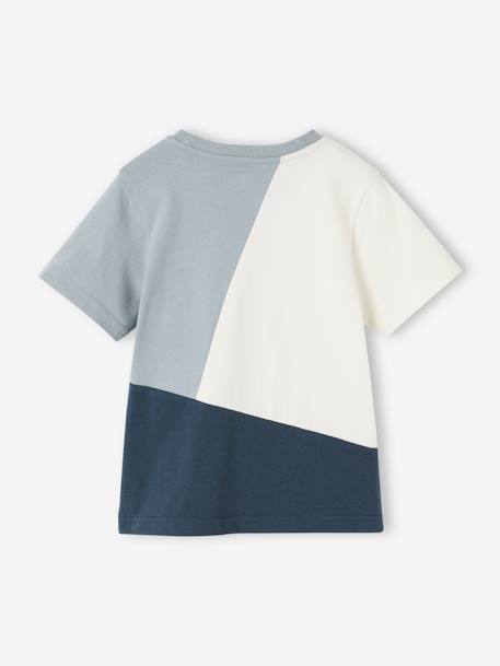 Camiseta colorblock de manga corta para niño gris jaspeado+verde agua 