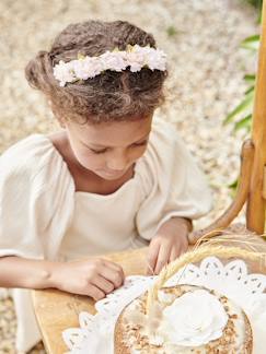 Niña-Corona de flores nude y dorada niña