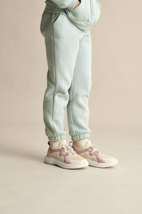 Pantalón jogging de felpa con cintura «paperbag» para niña azul marino+beige jaspeado+rosa chicle+verde agua 