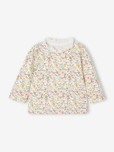 Sudadera flores con cuello de encaje para bebé recién nacido crudo 