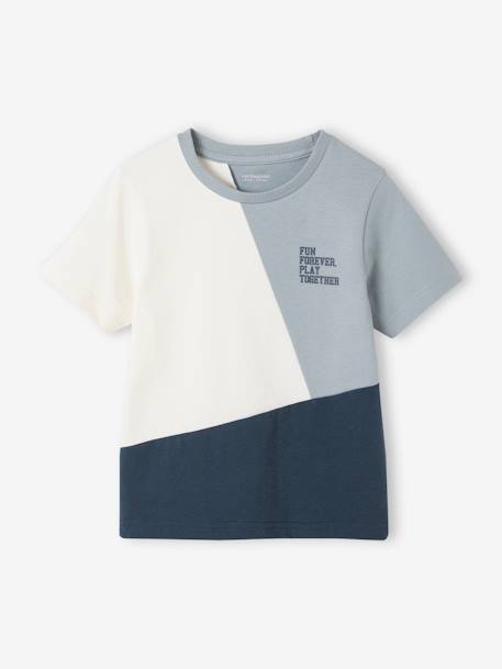 Camiseta colorblock de manga corta para niño gris jaspeado+verde agua 