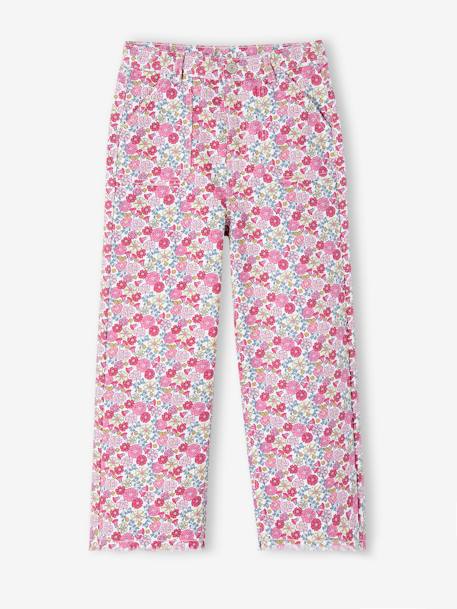 Pantalón ancho con flores para niña rosa 