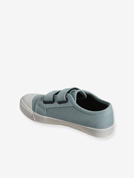 Zapatillas deportivas infantiles de lona con cierre autoadherente azul+azul claro+mostaza 