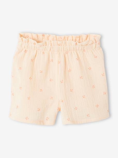 Pijama con short de gasa de algodón para niña rosa 