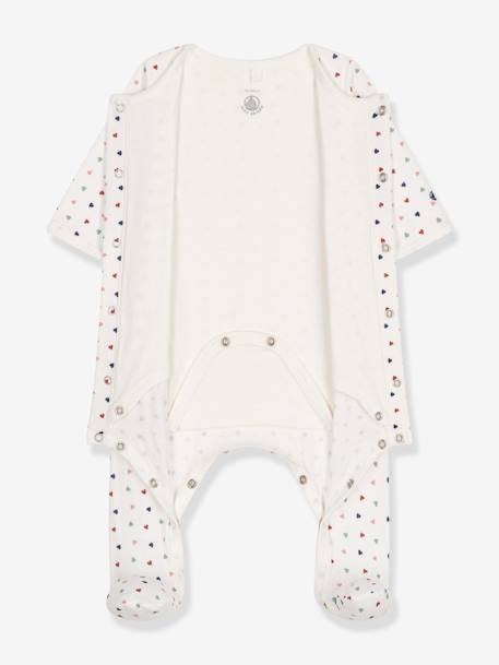 Body-pijama con corazones para bebé PETIT BATEAU blanco estampado 