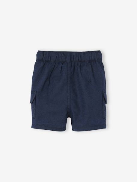 Short para bebé de lino y algodón azul oscuro 