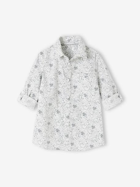 Camisa de flores y pajarita, para niño azul estampado+verde estampado 