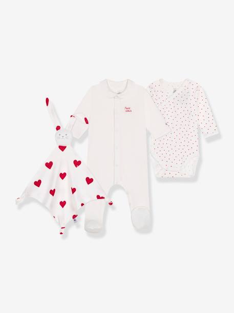 Pijama + body + doudou corazón PETIT BATEAU blanco 