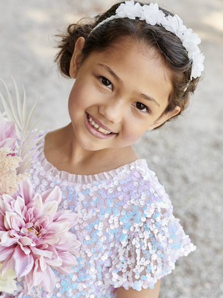 Vestido de ceremonia con lentejuelas para niña crudo 