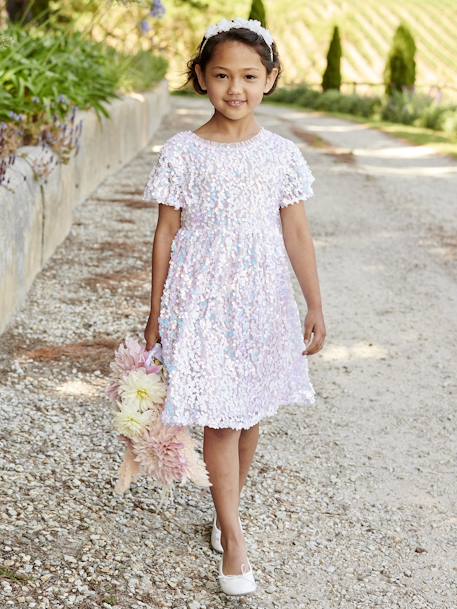 Vestido de ceremonia con lentejuelas para niña crudo 