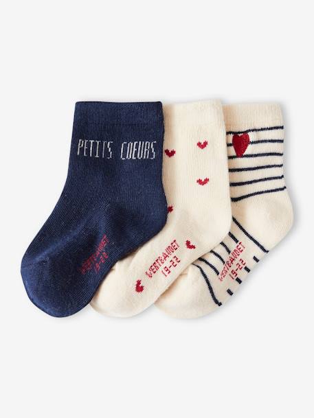 Pack de 3 pares de calcetines de corazones para niña