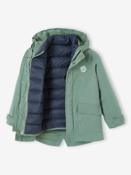 Parka 3 en 1 de entretiempo con chaleco acolchado extraíble para niño azul marino+verde sauce 