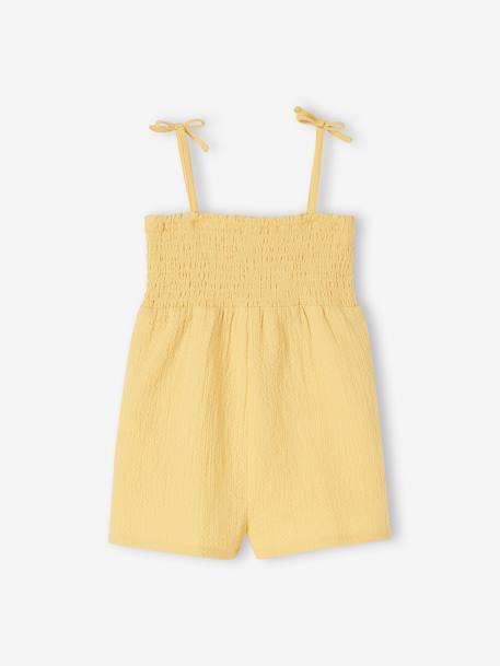 Mono con smocks y tirantes para bebé amarillo pálido 