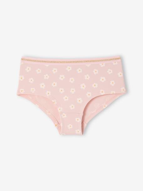 Pack de 7 shorties de algodón orgánico con flores para niña rosa 