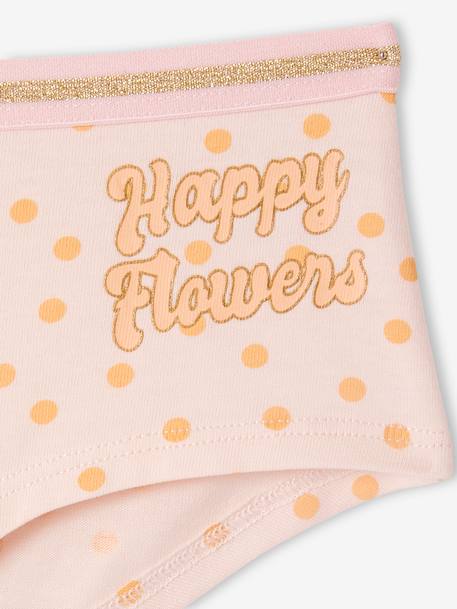 Pack de 7 shorties de algodón orgánico con flores para niña rosa 