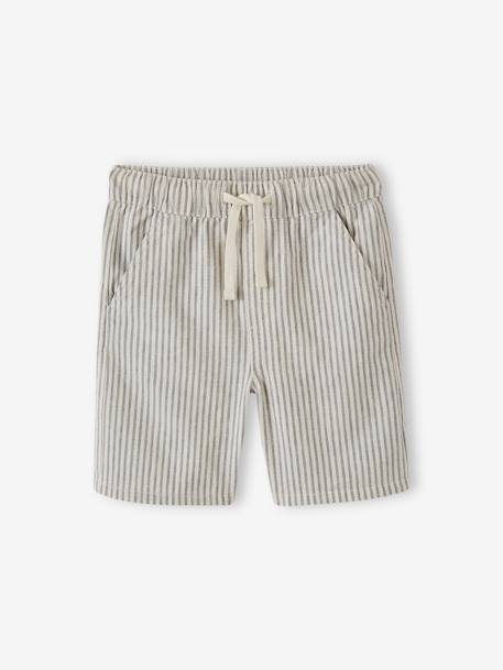 Bermudas de algodón/lino para niño rayas azul+verde agua 