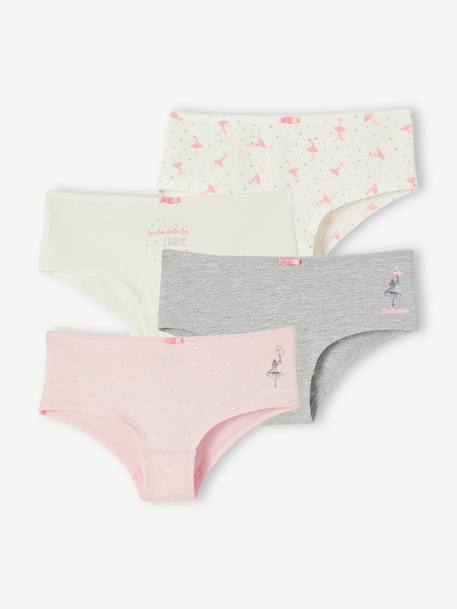 Pack de 4 shorties de algodón orgánico con bailarina para niña crudo 