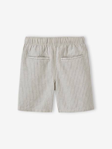 Bermudas de algodón/lino para niño rayas azul+verde agua 