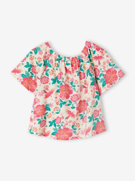 Camiseta ablusada con mangas mariposa, para niña crudo+multicolor 