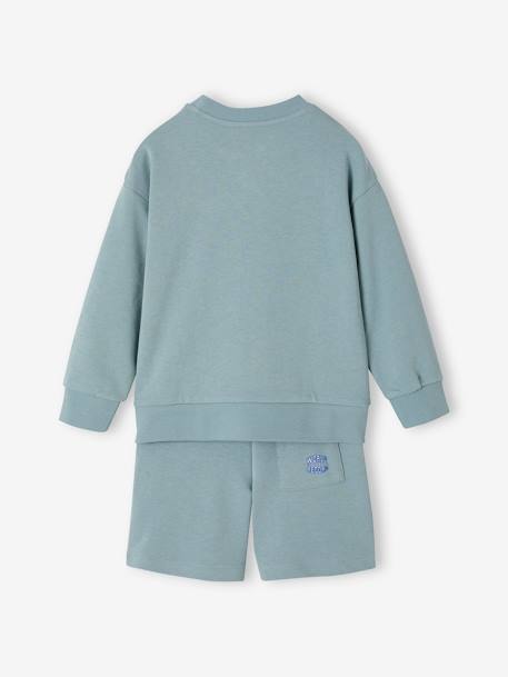 Conjunto deportivo sudadera y short niño blanco jaspeado+verde agua 